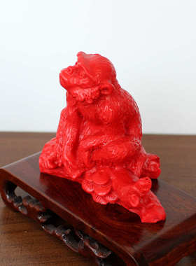 红朱砂中式家居工艺品12生肖小猴子马上封侯办公室桌面礼物车摆件