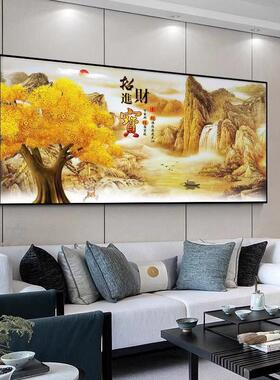 客厅装饰画发财树西墙招财进挂画摇钱树沙发背景墙壁画满地黄金