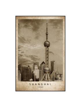 老上海风格装饰画海外版画饭店图片海报旧照片墙东方明珠风景挂画