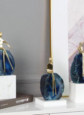 电视柜酒柜装饰品摆件现代轻奢玛瑙工艺品样板间客厅摆设抽象人物