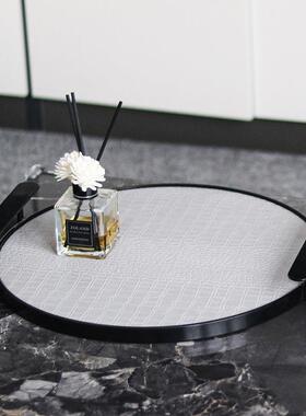 现代轻奢革圆NWJ形提手托盘何置皮物摆件样板间桌面香薰盘装盘饰