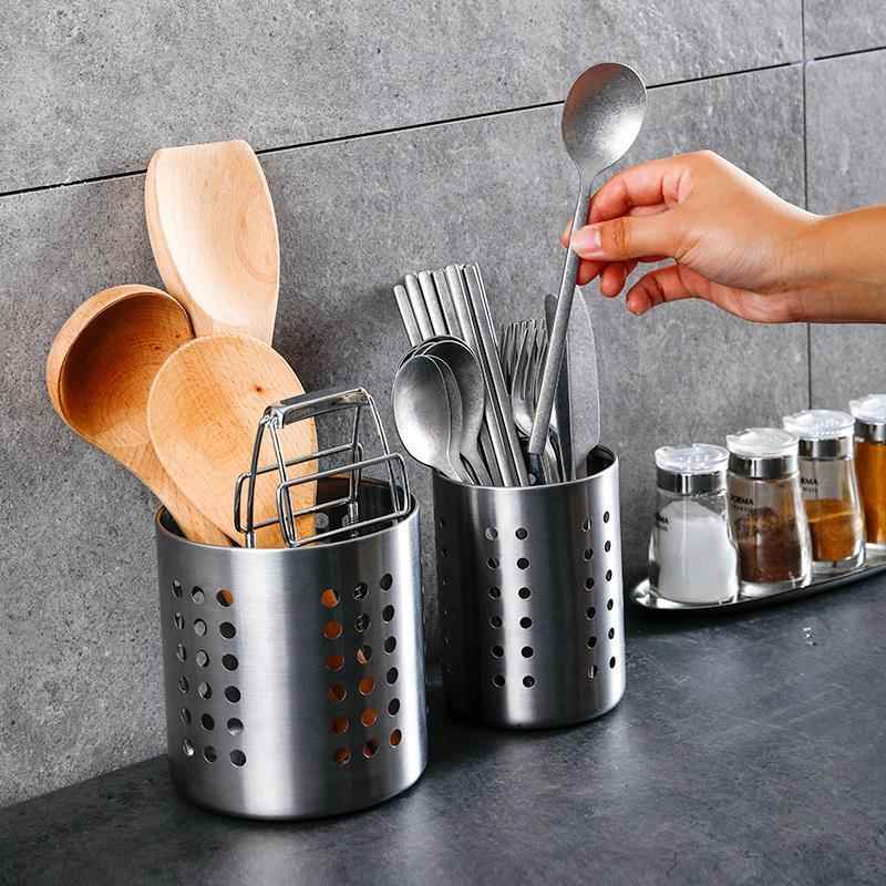 Stainless steel chopstick tube draining cutlery cage kitchen spoon chopsticks cutlery storage tube storage rack chopstick cage bamboo skewer straw bucket