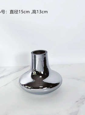 玄关玻璃花餐桌饰品北欧售楼部器花房间样板瓶装银色茶几简约