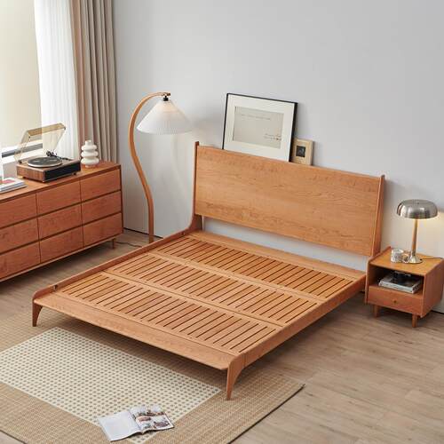 山念木作 飞鸟床实木床黑胡桃北欧风格日式风格家俱原木1.8双人床 - 图3