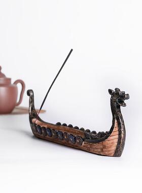 复古龙舟香插香炉新中式龙年摆件室内家居一帆风顺帆船装饰工艺品