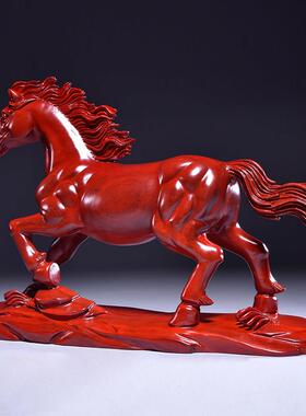 实木雕刻十二生肖马摆件红色木马到成功吉祥物家居装饰木质工艺礼
