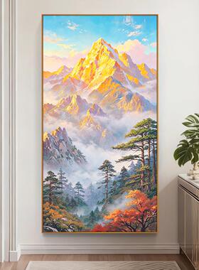 日照金客山纯手绘油画山无水风景厅装有画靠山饰东墙玄关入户挂画