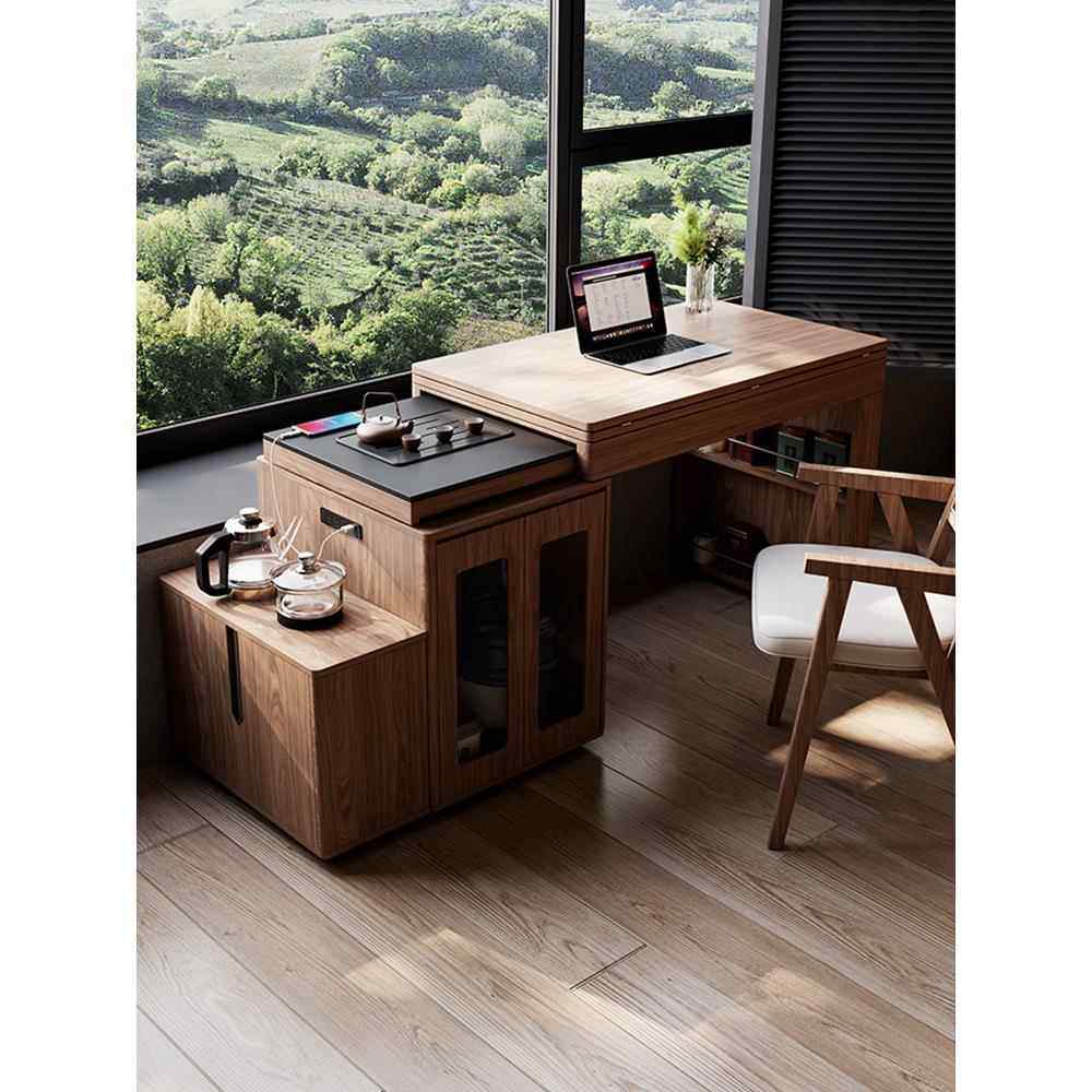 阳台移动伸缩旋转折叠岩板茶桌餐桌椅组合一体小户型茶台岛台边柜,淘宝优惠券,粉丝福利购,淘宝优惠卷