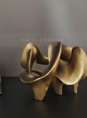 轻奢新中式金色抽象艺术摆件家居茶几书柜样板房样品屋展示中心高