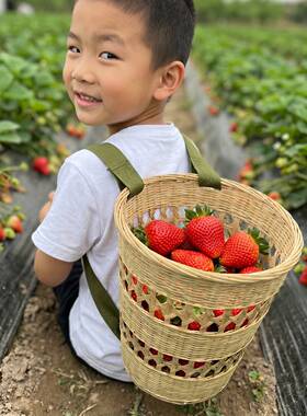 儿童竹编背篓手工织小背筐幼儿园摘道具编天然DGG双肩竹制纳收采