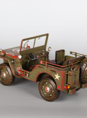 二战美式威利斯吉普车模型工艺品复古铁艺军车仿真模型装饰品摆件