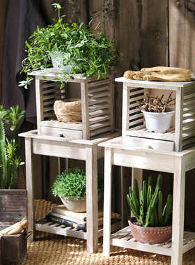 复古木质多功能花架花台装饰组合多层收纳架花园阳台杂货置物摆件