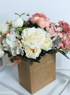 Artificial Flowers Retro Silk Rose Bouquet Hydrangea Peony V