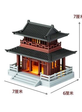 微景观带灯建筑烟雨楼双层成品造景鱼缸水陆沙盘造景带灯国风建筑