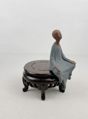红木黑檀圆形底座雕刻工艺品摆件实木花盆花瓶玉石木托架小脚花几
