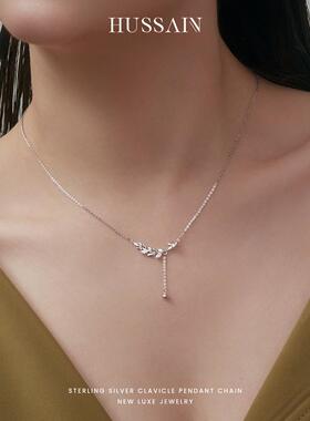 赫生原创设计镶钻麦穗纯银项链女高级感轻奢小众黄金色吊坠送礼物