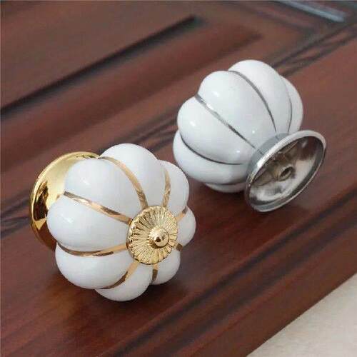Gold Silver Pumpkin Ceramic Knobs Drawer Knob Pulls Handles - 图1