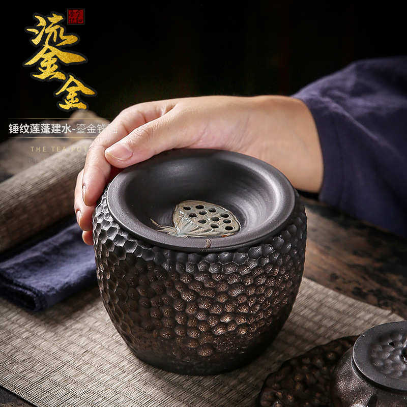 厂家批发复古鎏金莲蓬建水中式小茶渣缸窑变锤纹铁锈釉废茶水桶,淘宝优惠券,粉丝福利购,淘宝优惠卷