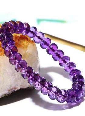 2025乌拉圭紫紫水晶刻面盘珠手链女紫晶手串紫色切面车轮珠手饰饰