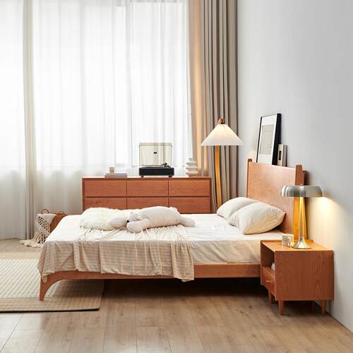 山念木作 飞鸟床实木床黑胡桃北欧风格日式风格家俱原木1.8双人床 - 图0