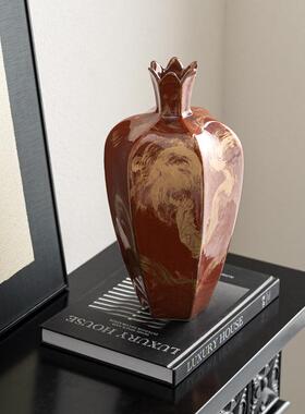 左顾新式变窑雪红霁红釉陶瓷瓶插花中器中古CTB-2478客厅软装饰品