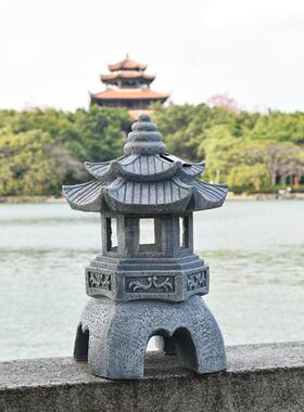 太阳能中式仿古石塔户外佛具禅意庭院花园树脂工艺品尖顶宫灯摆件