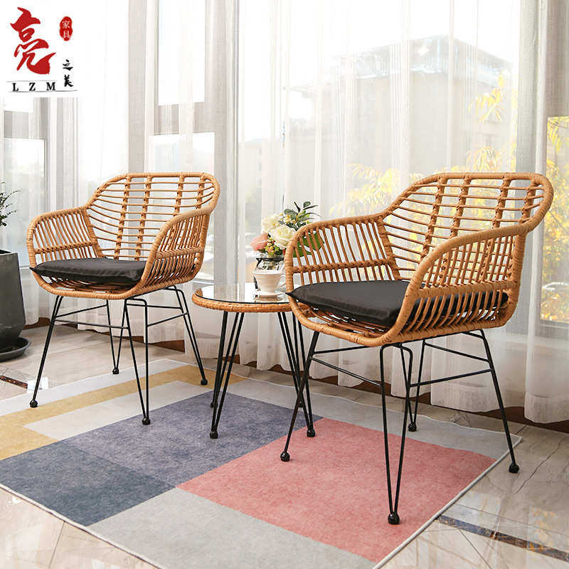 户外藤椅阳台三件套庭院室内外样板房藤编创意休闲手工桌椅组合,淘宝优惠券,粉丝福利购,淘宝优惠卷