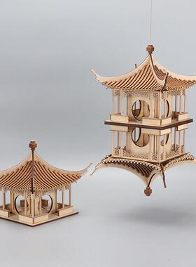 现代新中式创意木质凉亭建筑屋簷客厅玄关家居禅意软装饰品摆件