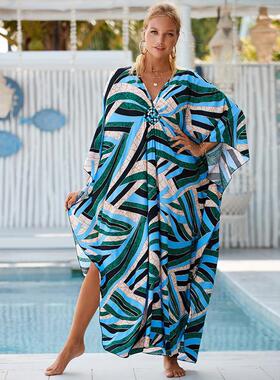 Women's All Over Print V Neck Cover Up Dress, Casual Fashion