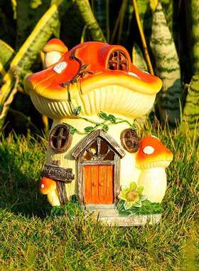 亚马太能蘑菇房子造型灯外树阳脂工艺品摆LYV件花园逊庭院户景观