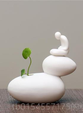 正品创意简约禅意陶瓷宠无相佛水小培生花插人物佛像小和尚茶中式