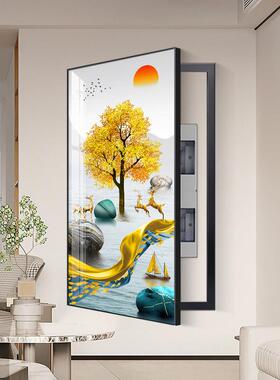 大尺寸电表箱装饰画入户遮挡电闸箱免打孔玄关挂画轻奢竖版晶瓷画