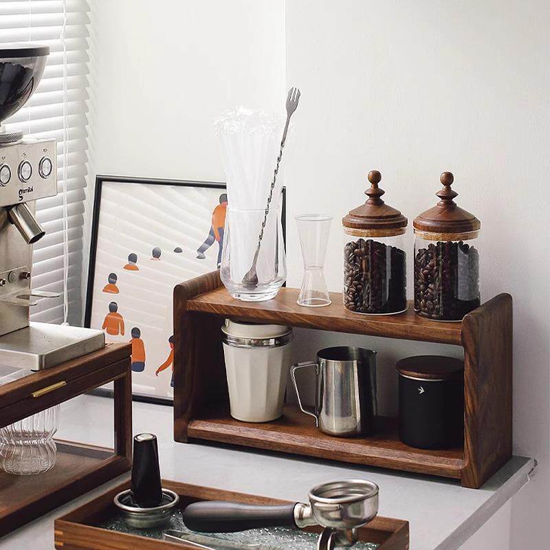 Desktop solid wood storage rack black walnut designer tea set cup rack retro coffee cup storage rack storage