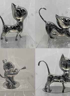 不锈钢镜子松鼠猫兔子模拟动物雕塑售楼处户外景观草坪装饰摆件
