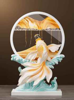 电视背景墙摆件客厅轻奢高档年年有余创意流沙画高级感电视柜酒柜