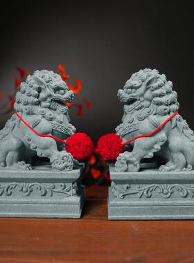 石狮子小摆件一对镇宅看门石雕喜狮麒麟茶宠鱼缸造景桌面装饰礼物