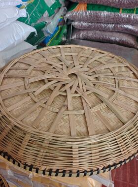 竹制品家用圆簸箕无孔竹筛手工竹编制品竹板烘干画装饰