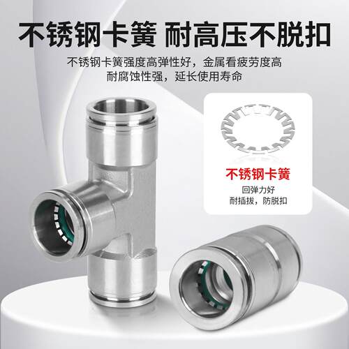 304不锈钢气管快速接头气动PU直通变径PG8-6快接三通PE/PY耐高压 - 图0