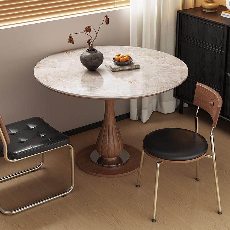 小团圆岩板圆桌家用餐桌椅中古风洽谈桌复古小户型包豪斯实木餐桌,淘宝优惠券,粉丝福利购,淘宝优惠卷