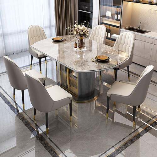 轻奢可变餐桌家用小户型多功能伸缩圆形方圆两用岩板饭桌家用折叠 - 图1