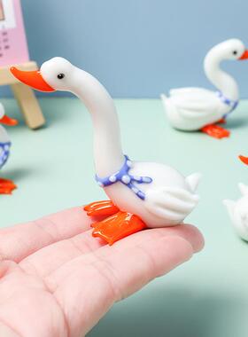 款白色天鹅手作玻璃小摆桌件面000摆件创意家居可爱动装饰新物工