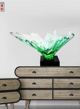仿琉璃雕塑抽象家居装饰艺术品新型花纹交叉时尚桌面摆件透明雕塑