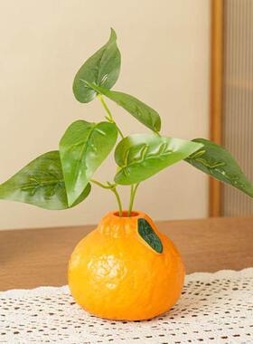 中式创意仿真橘子塑料花瓶水培花器茶宠摆件茶桌家用客厅装饰摆件
