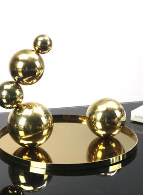 现代轻奢不锈钢电镀金色珠点层叠托盘抽象摆件家居样板间客厅装饰