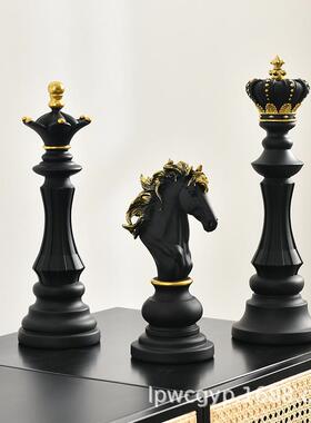 国际象棋树脂创意摆件橱窗样板房学院家居装饰品黑白棋子桌面摆设