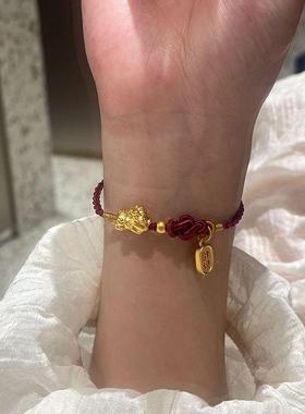 黄金色招财小貔貅宝宝红绳手链女命本年气质纳编织福红手绳送女友