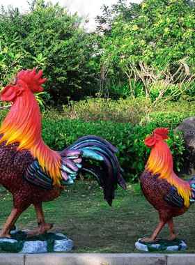 户外玻璃钢雕塑大公鸡母鸡模型农庄园林饭店动物装饰小品摆件