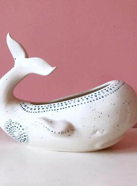 Schafer的盒子 出口英国鲸鱼陶瓷花瓶 复古桌面装饰摆件