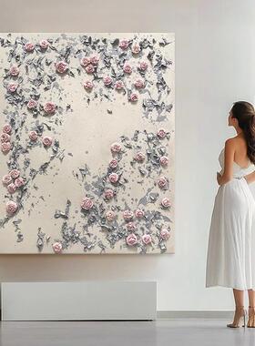 大芬村原创手绘油画奶油风客厅装饰画高级感立体花卉玄关肌理画
