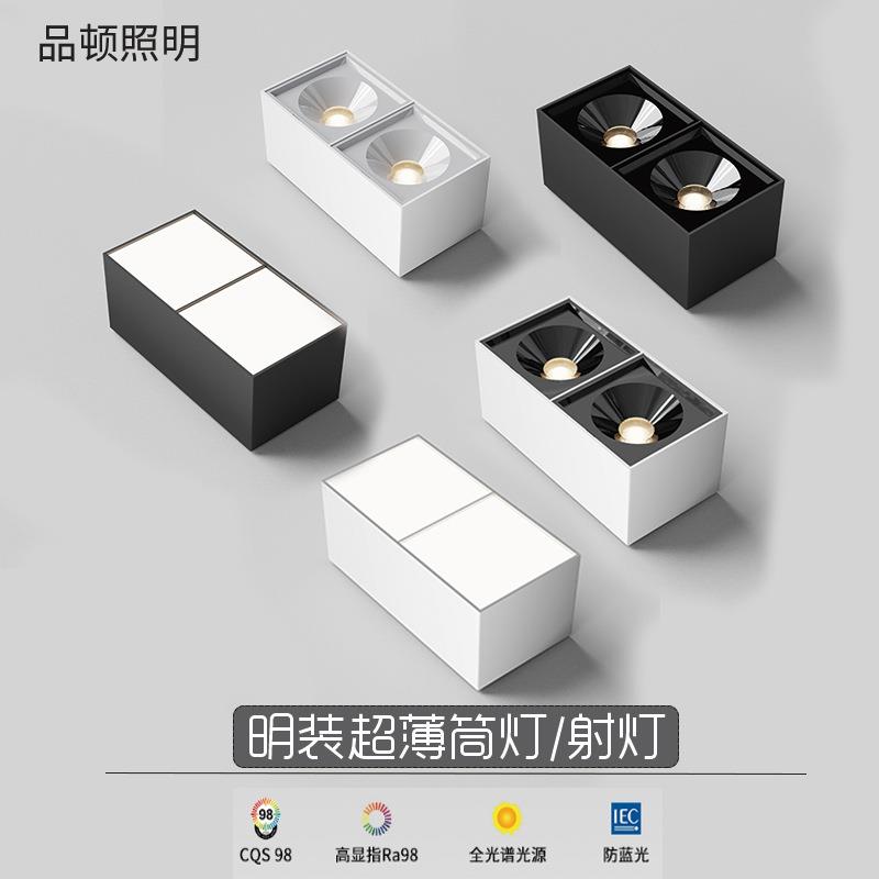 Exposed double-head square spotlight downlight bold lamp bean gall lamp no opening no main light home living room bedroom grille